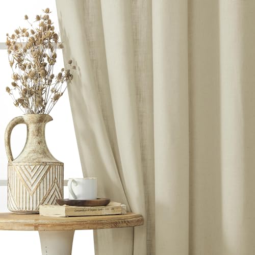Image of Joydeco Linen Curtains, 2 Panels Set, Light Filtering, 63 Inch Long, Living Room, Pistachio Shell