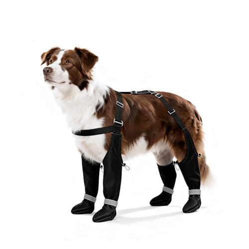 BillionChains Dog Boots with Adjustable Suspender, Anti-Slip Dog Shoes, Waterproof Paw Protector for Rainy, Snowy, Hot Pavement, L
