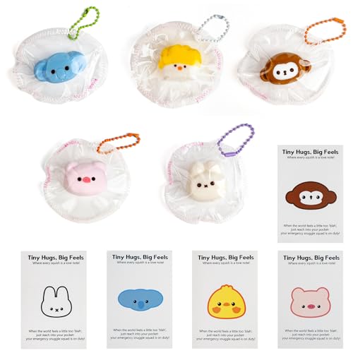 mountova 5 Sets Pocket Hug, Pocket Hug Card with Little Squishy Animals, Stress Relief Positive Small Gift Cards for Team, Bulk Gifts for Coworkers, Christmas Gifts for Men Women