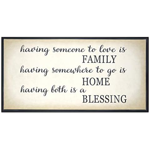 Homekor Family Home Blessing Inspirational Quote -Having Someone To Love Is Family, Having Somewhere To Go Is Home, Having Both Is A Blessing- Hanging Wall Art Decor Sign - Framed Canvas Print 24 x 12 Cover