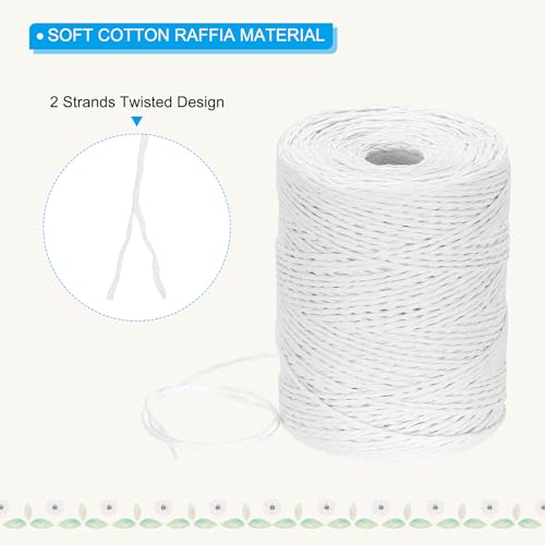 Image of PATIKIL Natural Cotton Raffia Yarn 328 Yard, Crochet Raffia Paper Ribbon for DIY Sun Hat Beach Bag Crochet Yarn Wrapping Knitting, White