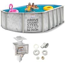 Hollowell Industries - الشركات المصنعة لـ Doughboy Pools، حمام سباحة بيضاوي 12 x 24 فوق سطح الأرض، عمق 52 مع مقشدة - حمام سباحة ذو جدار فولاذي صلب الجوانب، تصميم بضربة فرشاة - صنع في الولايات المتحدة الأمريكية