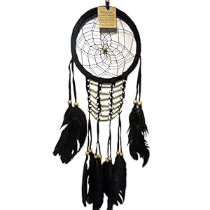 Grand attrape-rêves avec plumes dreamcatcher décoration murale (noir)