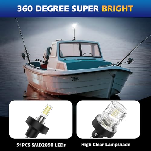 QLOOASEA 6 Inches Pontoon Stern Light Bimini Mount, Bimini Light for Pontoon Boat LED Waterproof IP67, 3NM Boat Anchor Lights LED Marine Folding Rear White Navigation Running Lights for Night by QLOOASEA - Image 4