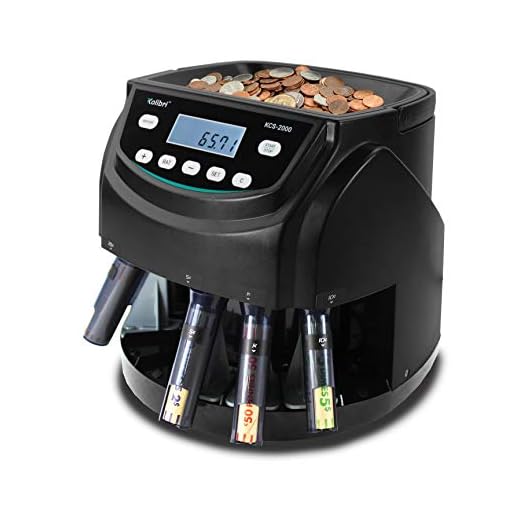 Kolibri KCS-2000 Professional USD Coin Counter, Sorter and Wrapper/Roller, 220 Coins/min, LED Display with Full Report, Batch Feature – Included 5 Coin Bins & Tubes