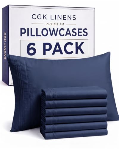 King Pillow Cases Set of 6 - Ultra Soft Cozy Pillowcase Covers - Navy Blue