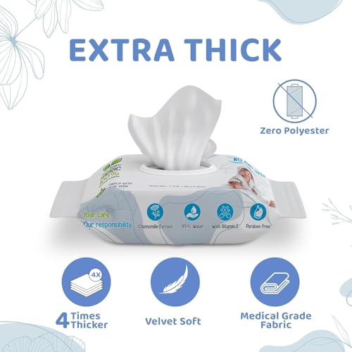 Image of Baby Wet Wipes with Lid 960 Count- 100% Biodegradable Plant Fabric, Fragrance-Free, Aloe Vera & Vitamin E, Hypoallergenic, Extra Soft & Safe Baby Wipe (12 * 80)