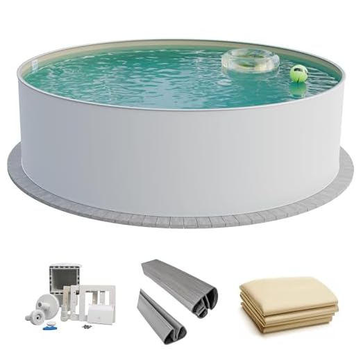 Fresh-Pool Profi Stahlwandpool Set rund, 350x120 cm, Stahl 0,6 mm weiß, Folie 0,8 mm Sand, Einhängebiese