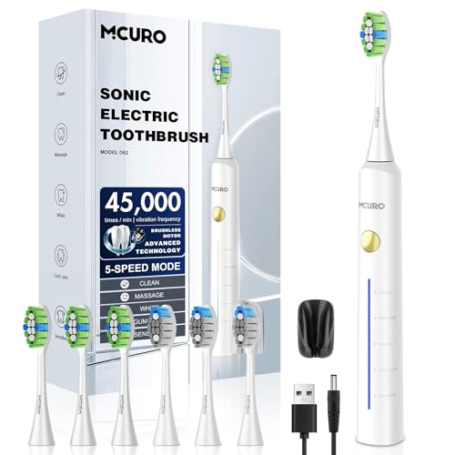 Spazzolino Elettrico, Spazzolino Sonico, Spazzolini Elettrici - Autonomia 120 Giorni e Timer, 5 Modalità, 40000VPM, IPX7, Spazzolino Denti Elettrico Blu