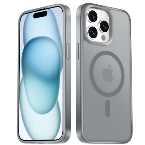 LATVIN for iPhone 15 Pro Case, Magnetic Phone Cover, Compatible with MagSafe, Military Grade Protection, Translucent Matte Frosted Back, Gray