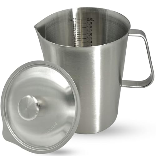 Jarra medidora de acero inoxidable 2 L con tapa y asa miniatura 1