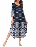 Ekouaer Long Nightgown for Women 3/4 Sleeves Nightshirt Maxi Sleep Dress Plus Size Loungewear Full Length Sleepwear Floral Blue XXX-Large