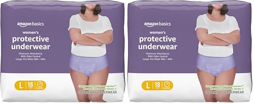 Image of Amazon Basics Postpartum Incontinence Underwear for Women, Maximum Absorbency with Bladder Leak Protection, Fresh Protection, Disposable, Large, Lavender, 18 Count (Pack of 2)