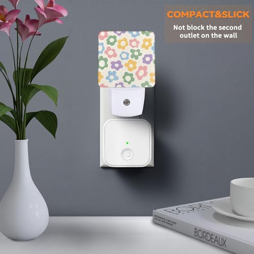 Image of Vintage Groovy Flowers Dusk to Dawn Night Light, Auto Sensor Lamp Home Indoor Stairway Kitchen Corridor, Night Lights Plug into Wall Decor, Boys Girls Women Men Room Gifts