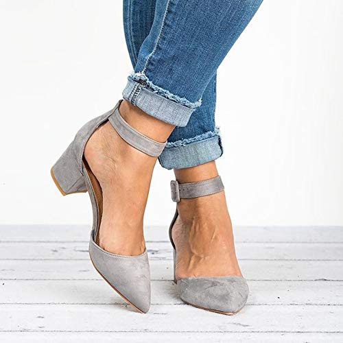 Huiyuzhi Womens Ankle Buckle Chunky Heeled Sandals Pointed Toe Strappy Summer Pumps - Image 4
