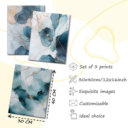 Piy Painting 3 Panel Abstrakt Wandkunst Leinwand Malerei, Blaue Kunst Leinwand Bilder, Poster, Kunstdrucke, Wandbilder Mit Rahmen, Dekorative Gemälde Für Wohnzimmer Schlafzimmer Wanddeko 30 x 40 cm