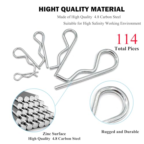 Image of 114 Pcs Hitch Pin Clip R Clips Retaining Pins Tractor Cotter Pin Hair Pin Assortment Spring Clip Retainer Pins Hitch Keeper Pins Kit for Dolly Pins /Trailer Pin Clips /Hand Ttruck Pin Replacement