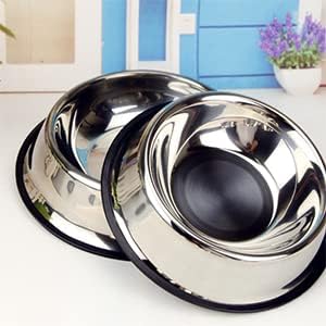 FUREVER FRIENDS Stainless Steel Pet Feeding Bowl with Removable Rubber Ring (Silver), Suitable for Medium and Large Size Pets, Medium Size Pet Bowl(Pack of 2), Dog/Pet Food and Water Bowl (700ML)