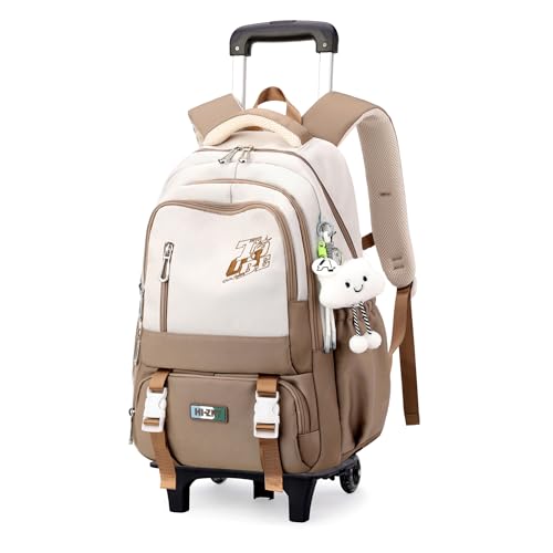 GRUOTEIS Mochila infantil com rodinhas para meninos e adolescentes, mochila escolar com rodas, 2 rodas-01-cáqui, 2 rodas