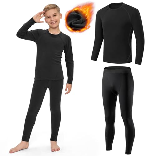 AUYAO Ropa Termica Niños, Ropa Interior Térmica para Niños, Conjunto Camiseta Termica Niño, Deportes Conjuntos Térmicos de Esquí Futbol Running para Niño Niña, con Pelusa-28 Yards