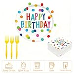 Birthday Plates & Napkins Supplies Tableware Set With 9" & 7" Colorful Dot Paper Plates Cups Plastic Napkins Forks Disposable Dinnerware Happy Birthday Party Decorations - Image 3