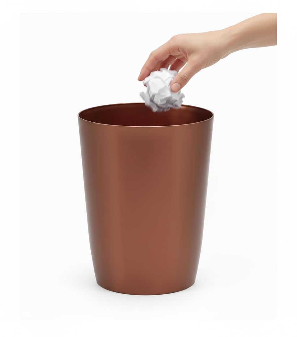 Mini Waste Basket - Durable Small Plastic Garbage Trash Can Bin - Lidless Open-Top, Slim Profile for Compact Spaces - Suitable for Home, Bathroom, Office, Bedroom, Kitchen and More, Copper