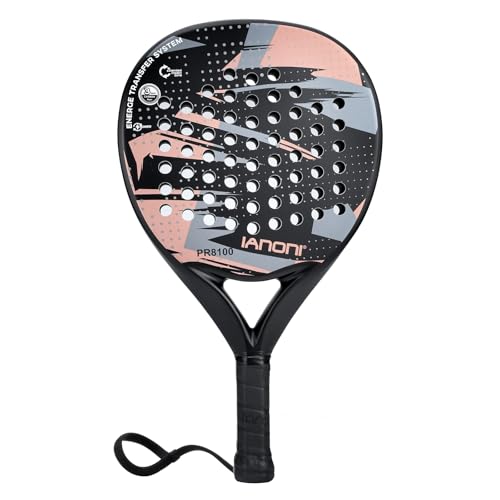 ianoni Padel Racket Carbon Fiber Surface with EVA Memory Flex Foam Core Padel Tennis Racquets Paddle Tennis Racket-8100 gray-orange
