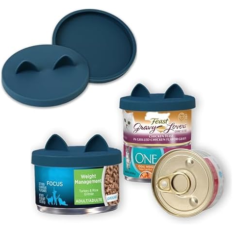 OHMO - 2 Pack Cat Food Can Lids, Small (3 oz) Silicone Can Covers for Pet Food Cans 2.5 oz Cat Food Cans, Dark Blue Cover