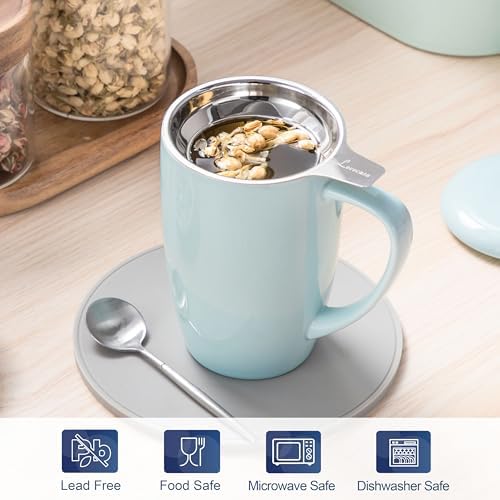 LOVECASA, kubek do herbaty 480 ml z zaparzaczem porcelanowym, duży kubek, herbata z filtrem ze stali nierdzewnej, kubek z pokrywką