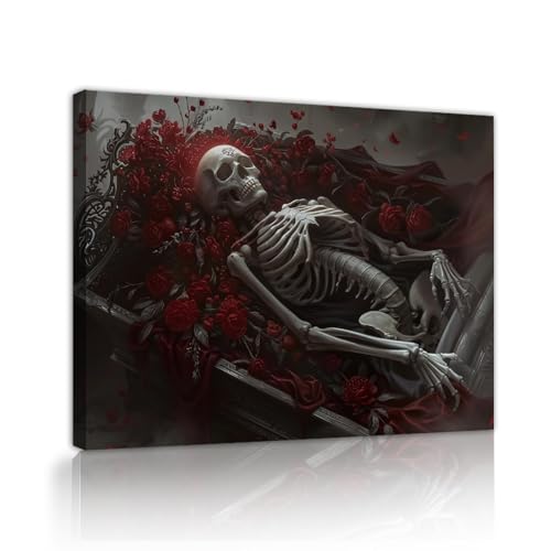 Toile de style rétro romantique Via Vela : le charme mystique du squelette gothique 45x60cm