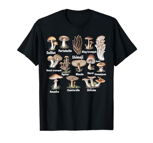 Mushroom Types Mycology Foraging Fungi Nature Lover T-Shirt