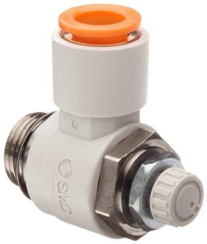 SMC AS2201F-U02-06 Air Flow Control Valve with Push-to-Connect Fitting, PBT & Nickel Plated Brass, Elbow, 1/4" Universal Thread Male x 6 mm Tube OD