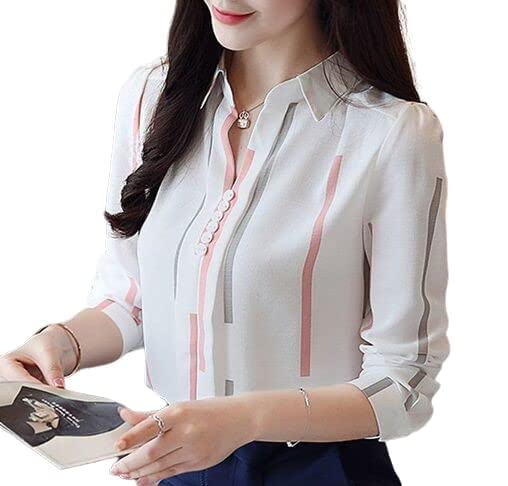 ROYALICA Women’s Striped White Casual Shirt – Regular Fit Cotton Blend Top