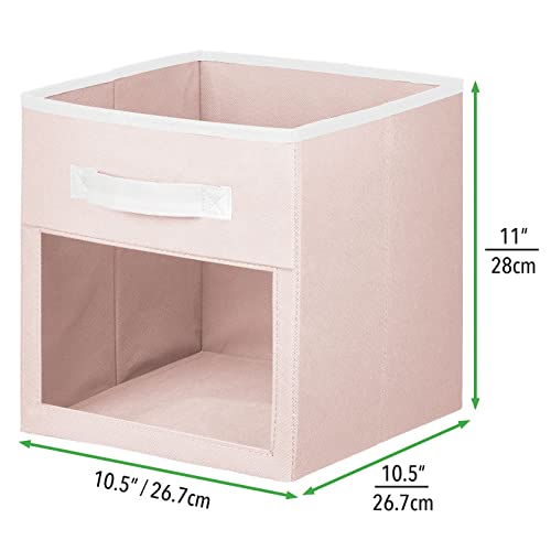 Mdesign Fabric Nursery/Playroom Closet Storage Organizer Bin Box With Front Handle/Window For Cube Furniture Shelving Units, Hold Toys, Clothes, Diapers, Bibs, Jane Collection, 4 Pack - Lt. Pink/White #TOP7