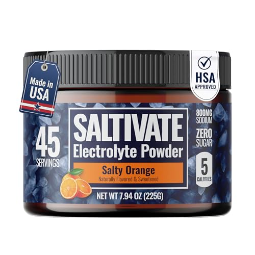 High Sodium Electrolytes | HSA FSA | Salty Orange Hydration with Stevia | Electrolyte Powder for Fasting, POTS, Sweat Recovery | Made in USA | Makes 45 Servings of 32 Fl Oz