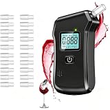Haptique Alkoholtester,Polizeigenau Promillemessgerät Professioneller Alkoholmessgerät, Alkohol Tester mit Digitaler LCD-Bildschirm für Privaten Professionellen,mit 20 Mundstücke(Schwarz)