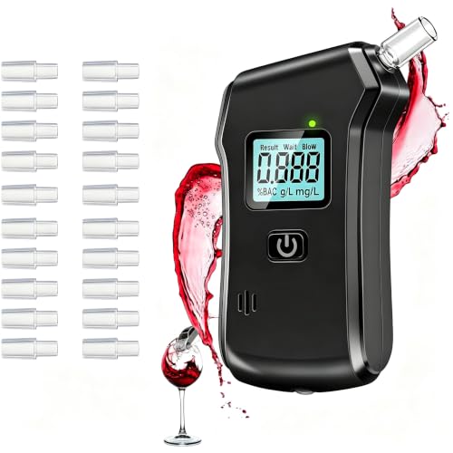 Haptique Alkoholtester,Polizeigenau Promillemessgerät Professioneller Alkoholmessgerät, Alkohol Tester mit Digitaler LCD-Bildschirm für Privaten Professionellen,mit 20 Mundstücke(Schwarz)
