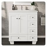 Eviva Happy 28 Inch White Bathroom Vanity with Quartz Top & Porcelain Sink