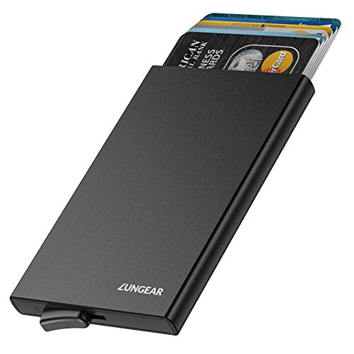 LUNGEAR Slim Pop Up Wallet, Minimalist Credit Card Holder RFID Blocking Metal Case for Men or Women(Black)