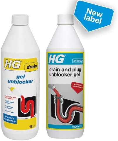 HG Drain & Plug Unblocker Gel, Effectively Removes Blockages & Cleans Blocked Drains Fast, for Unblocking Waste Pipes in Shower Trays, Sinks or Toilets, Anti Splash - 1 Litre (540100106)