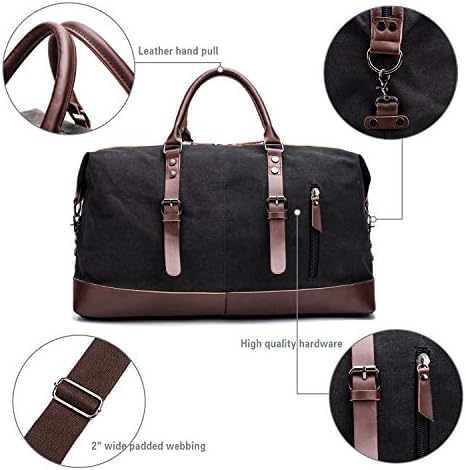 Travel Bag with Durable Canvas and Pu Leather is not Easy to Tear and Break, Suitable for Business Trip, Tourism, Camping and Outdoor Activities (Black) 4 Travel Bag with Durable Canvas and Pu Leather is not Easy to Tear and Break, Suitable for Business Trip, Tourism, Camping and Outdoor Activities (Black)