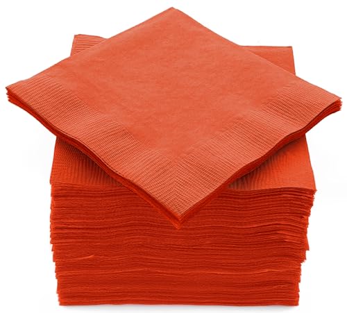100 Pack Orange Beverage Napkins Big Party Pack 2 Ply Ideal for Wedding Party Birthday Dinner Lunch Cocktails. (5 x 5) by Amcrate