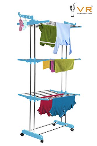 VR 3-Tier Foldable Cloth Drying Stand/Rack Stainless Steel, Plastic Cloth Dryer Stand (Blue, Stainless Steel, Plastic)