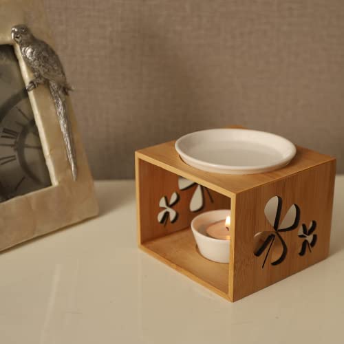 Wax Melt Warmer, Wooden Essential Oil Burner, Scented Wax Melt Burner With Bowl Candle Holder, Aromatherapy Aroma Burner Oil Diffuser Candle For Yoga Spa Home Bedroom Decor Gift (Four-Leaf Clover) #TOP2