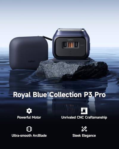 Image of Laifen P3 Pro 3-Blade Electric Shaver Set - Includes P3 Pro Shaver, Travel Pod & Non-Slip Pad, Dual Linear Motors 12,000 Cuts /Min, 100-Min Runtime, IPX7 Waterproof (Royal Blue)