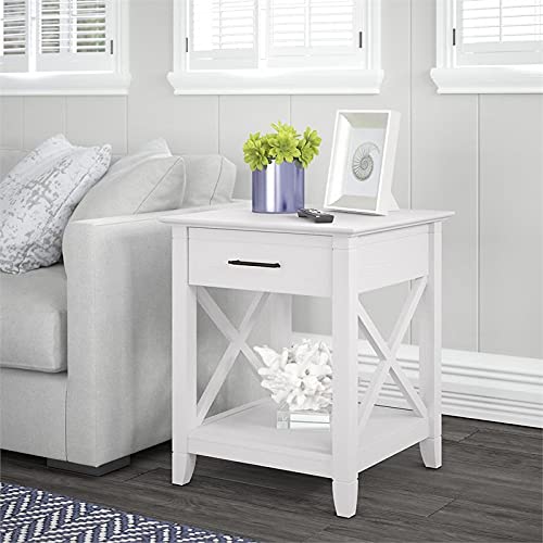 Bush Furniture Key West End Table with Storage, Pure White Oak