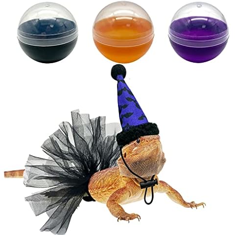 CooShou Halloween Lizard Bearded Dragon Costume Lizard Interactive Toys Bearded Dragon Bat Wizard Hat Black Skirt Small Pet Costume Outfits Clothes Photo Props for Lizards Geckos Hamsters Cover
