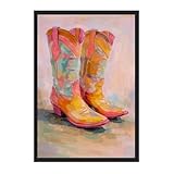 Framed Colorful Cowboy Boots Canvas Print Vintage Boho...