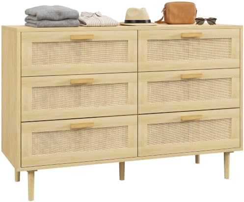 HOMCOM Cómoda 6 Cajones con Frontal de Ratán Dormitorio 110x40x75...