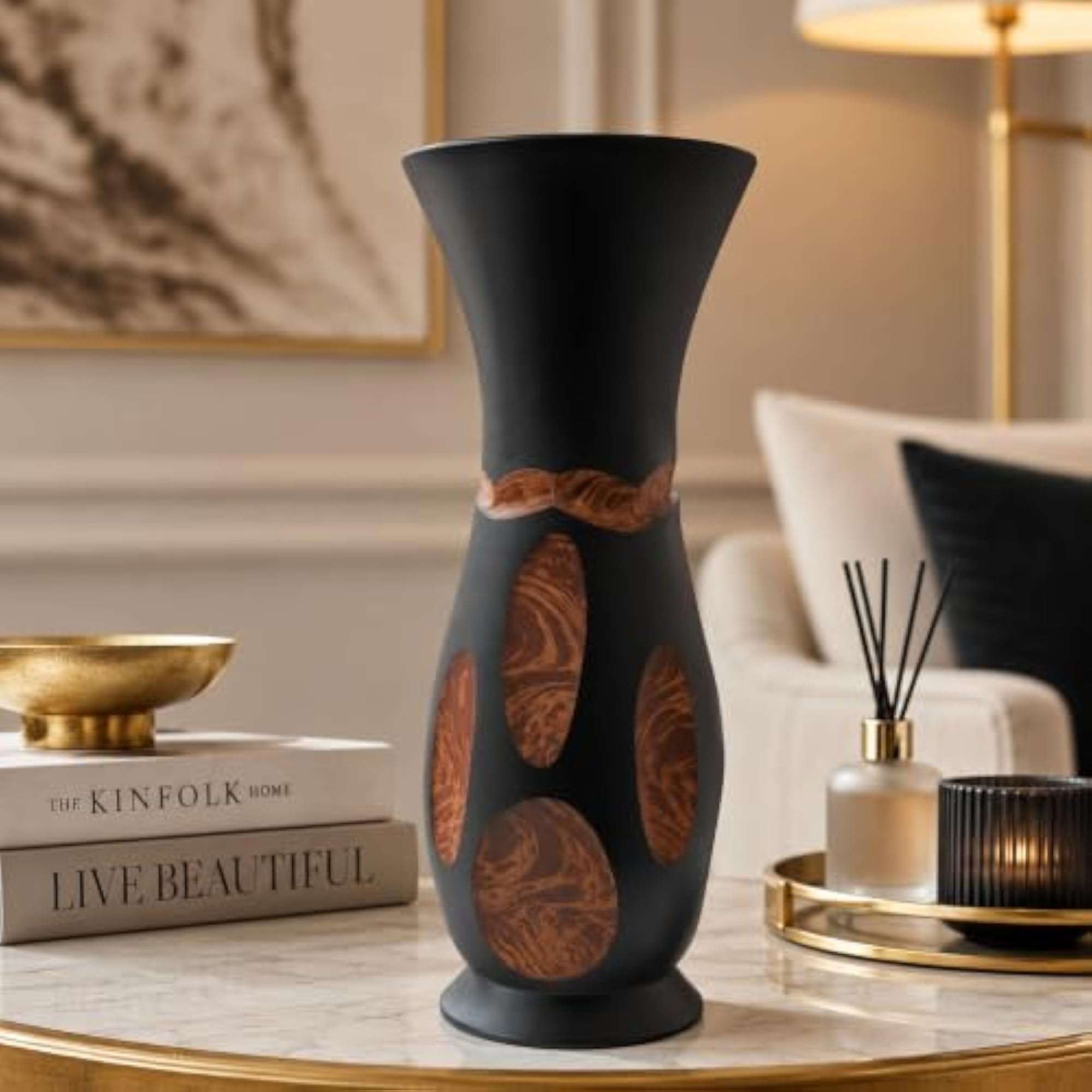EarthStone Harmony Tall Black Decorative Floor Vase